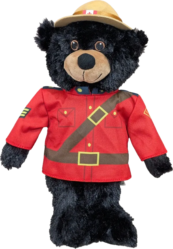 11 inch RCMP Sergeant black bear plush in red serge uniform