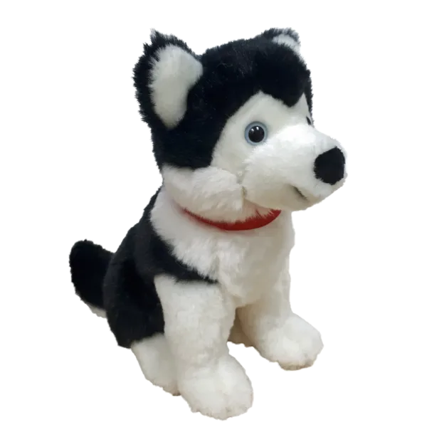 8 inch Sitting Black Husky with Red Ribbon