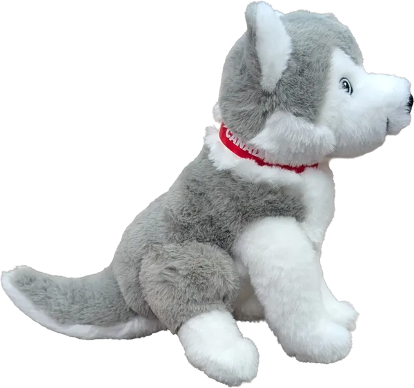 12 inch Sitting Grey Husky with Red Canada Ribbon