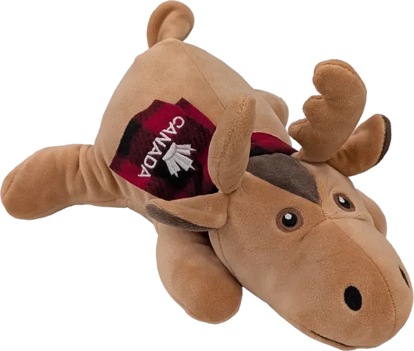 9 inch Extra Soft Floppy Moose with Red Jack Scarf with Canada and Maple Leaf Embroidery