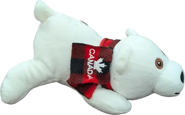 9 inch Extra Soft Floppy Polar Bear with Red Jack Scarf with Canada and Maple Leaf Embroidery