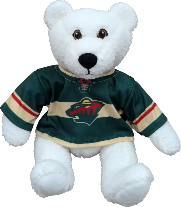 10 inch Curly Critter Polar Bear, Minnesota Wild Jersey