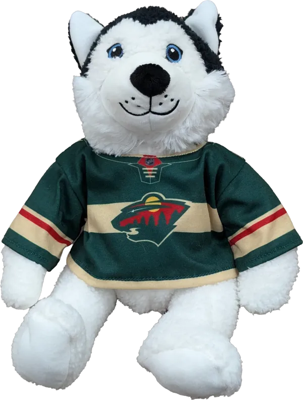 10 inch Curly Critter Black Husky, Minnesota Wild Jersey