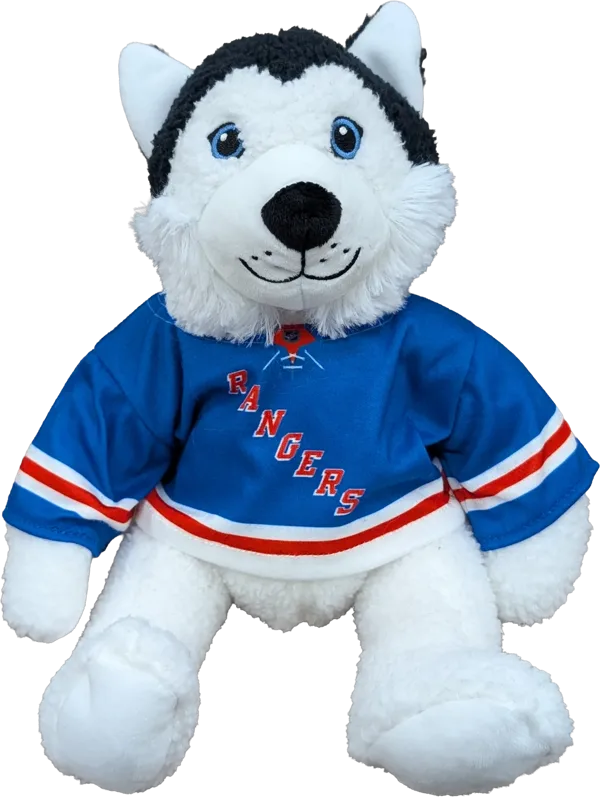 10 inch Curly Critter Black Husky, New York Rangers Jersey