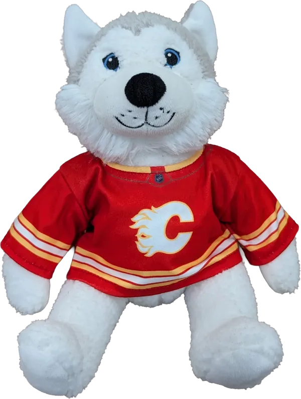 10 inch Curly Critter Grey Husky, Calgary Flames Jersey
