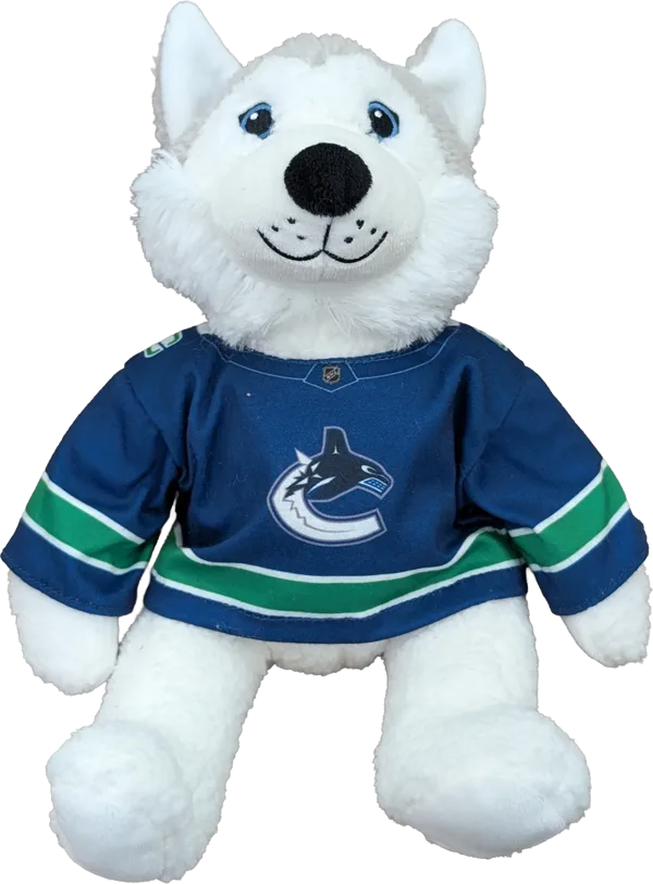 10 inch Curly Critter Grey Husky, Vancouver Canucks Jersey