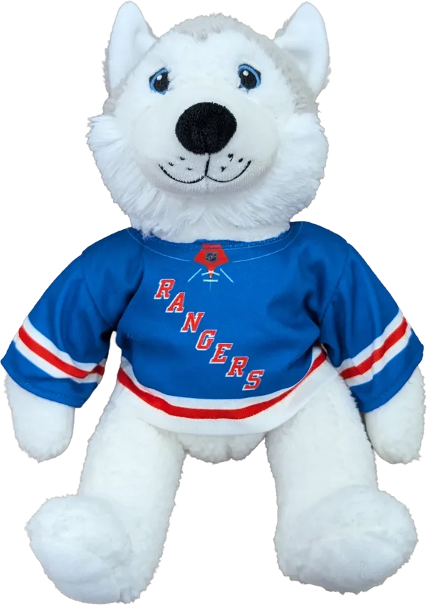 10 inch Curly Critter Grey Husky, New York Rangers Jersey