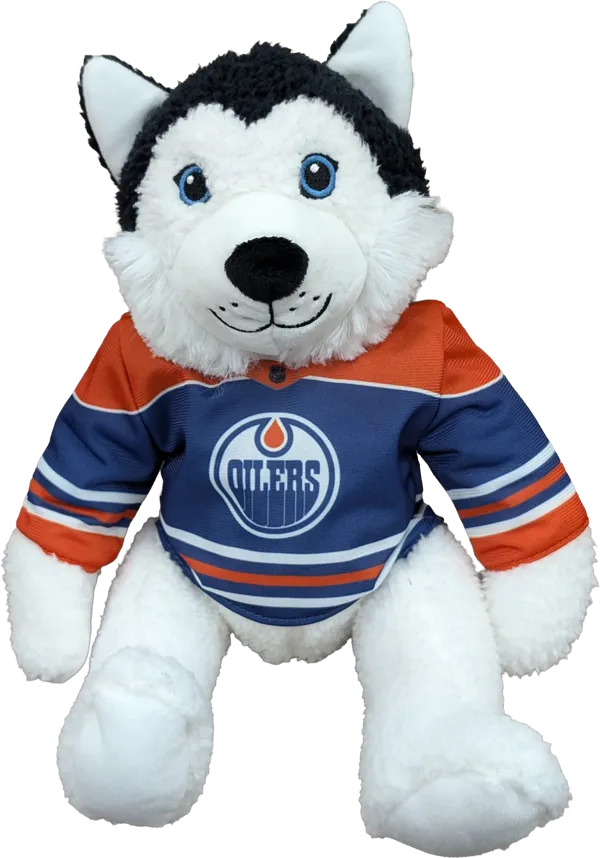10 inch Curly Critter Black Husky, Edmonton Oilers Home Jersey