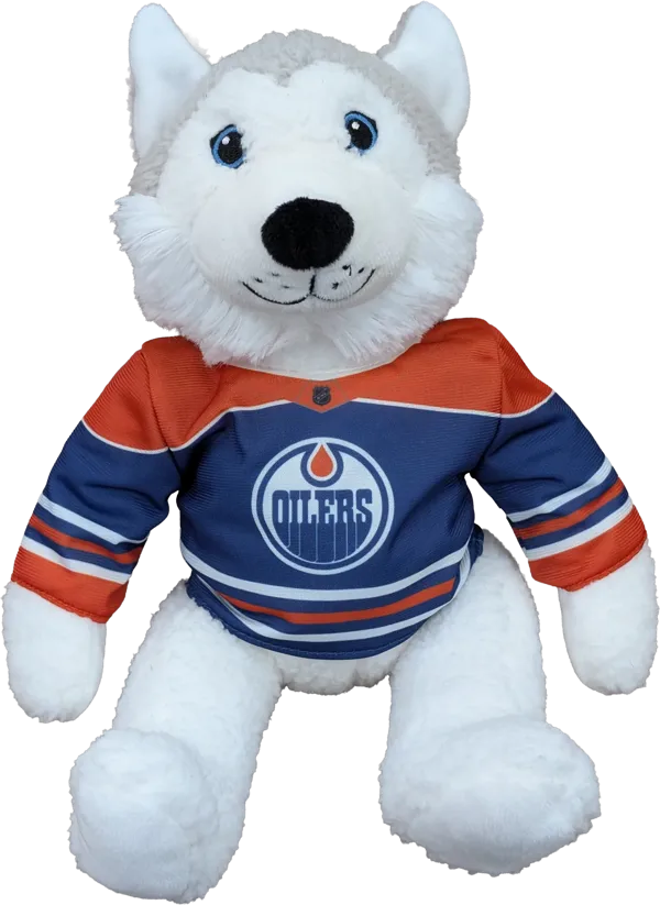 10 inch Curly Critter Grey Husky, Edmonton Oilers Jersey