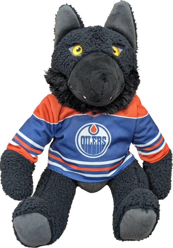 10 inch Curly Critter Black Timber Wolf, Edmonton Oilers Jersey