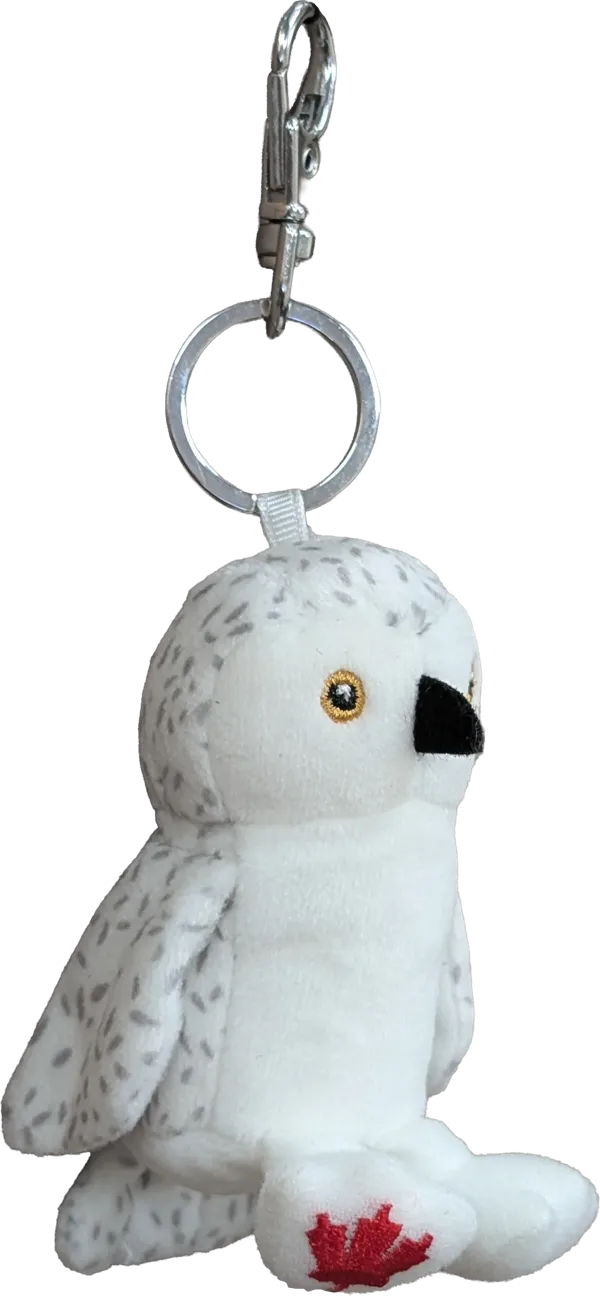 Snowy owl MapleFoot zipper pull plush with a clip