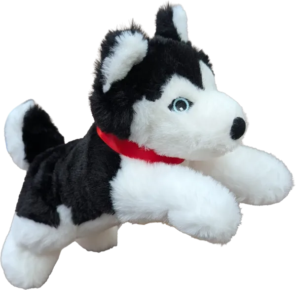 9 inch Floppy Black Husky with Red Ribbon