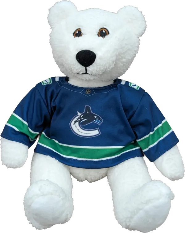 10 inch Curly Critter Polar Bear, Vancouver Canucks Jersey