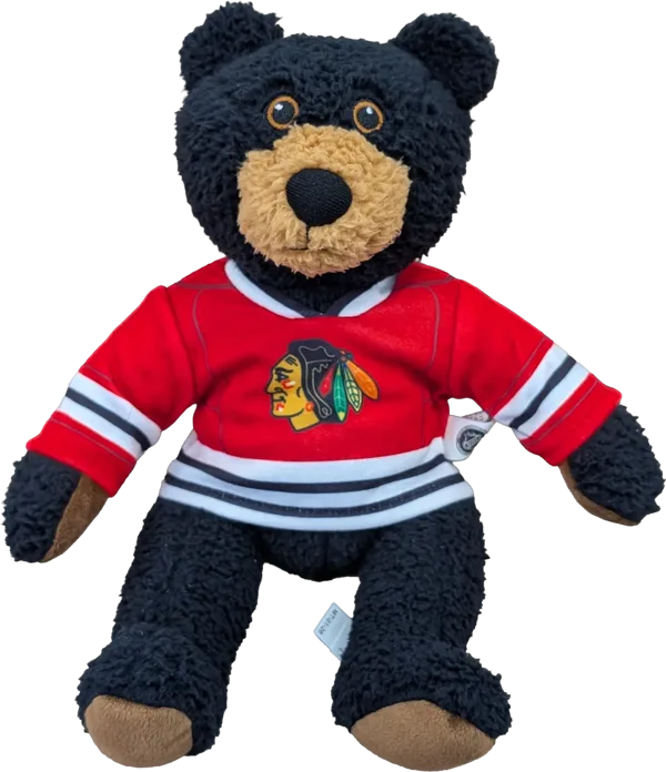 10 inch Curly Critter Black Bear, Chicago Blackhawks Jersey