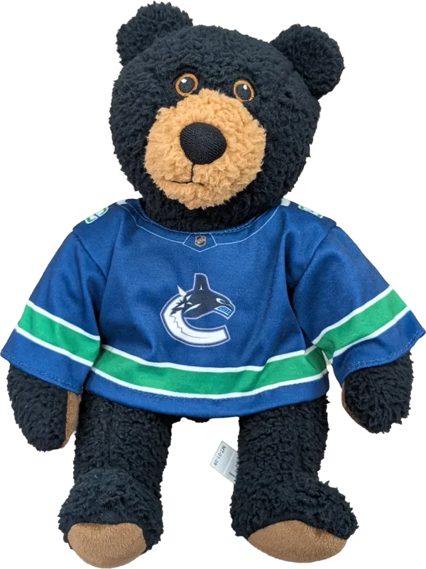 10 inch Curly Critter Black Bear, Vancouver Canucks Jersey