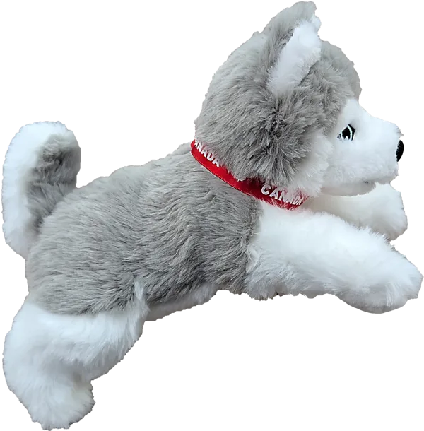 9 inch Floppy Grey Husky with Red Canada Ribbon