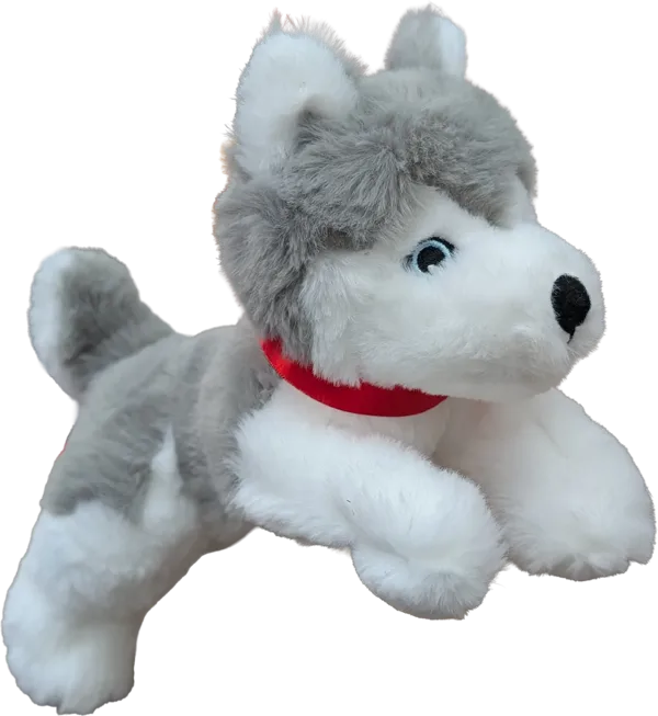 9 inch Floppy Grey Husky with Red Ribbon