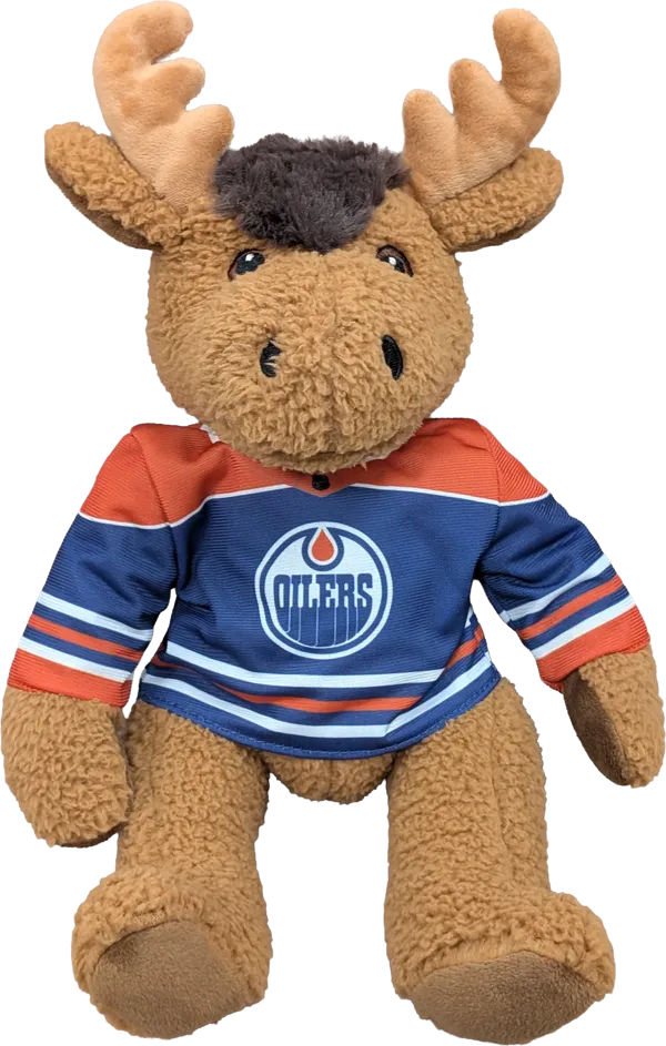 10 inch Curly Critter Moose, Edmonton Oilers Jersey